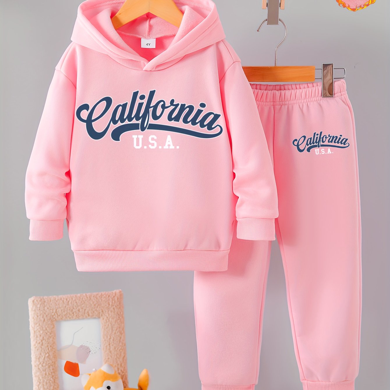 Toddler Girl Love Bear Print Hoodie Set, Autumn/ Winter, for Outdoor