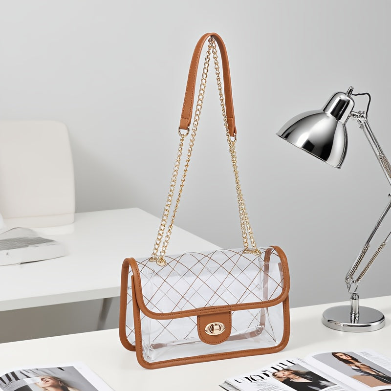 Ragsto Womens PVC Transparent Crossbody Bag With Chain Closure