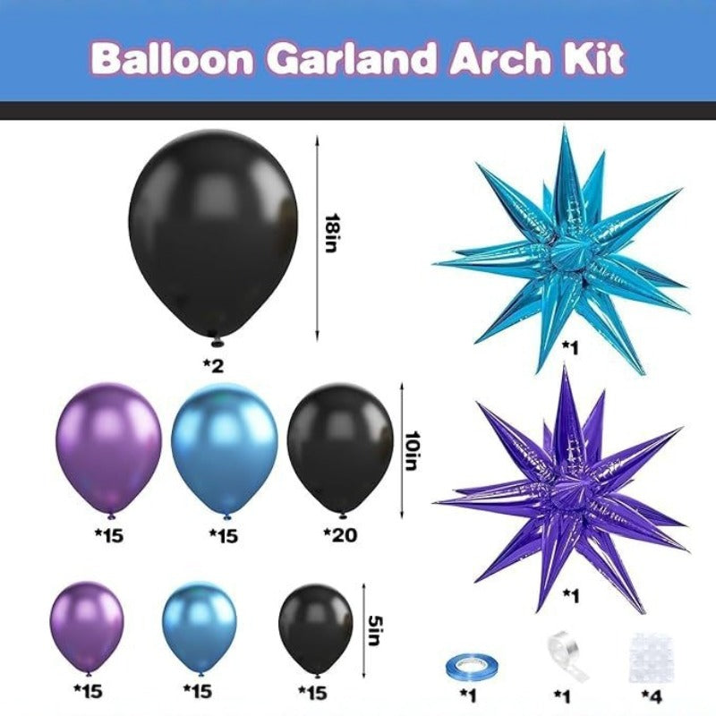 Purple and blue aluminum film explosion star balloon chain set, birthday decoration, wedding arrangement, balloon wreath, metal balloon, wedding engagement, birthday balloon decoration