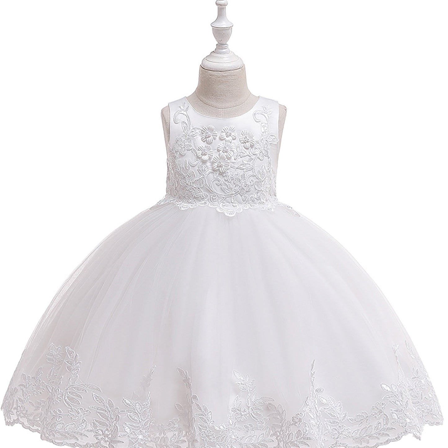 [Princess Dress for Girls] Elegant Girls' Sleeveless Princess Dress with Floral Lace Embroidery & Tulle Skirt | Sweetheart Neckline, Fitted Bodice, Ruffled Hem, Perfect for Weddings, Parties & Special Occasions, Wedding Guest