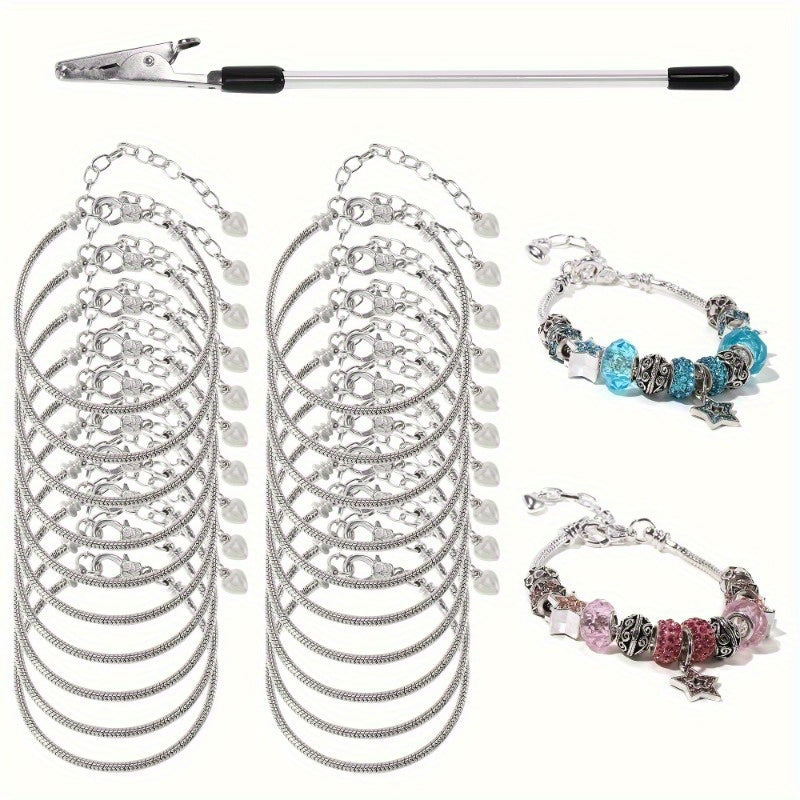40pcs Phantom Charm Bracelet Making Kit for Teens & Adults 18+, 1.97-Inch Retractable Snake Chain with Tool Clip, Casual Jewelry Crafting Materials, Iron Alloy Beads and Accessories, Phone Charm For Women, Phone Charm For Men