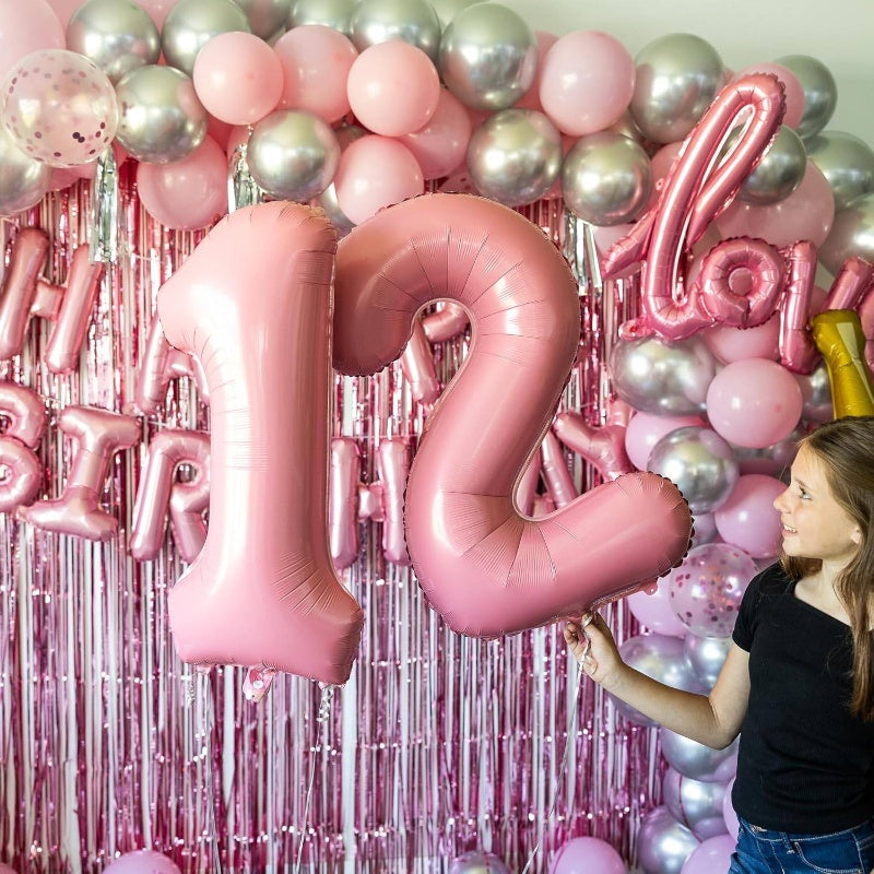 89 Piece Girls Birthday Balloon Set With 0 To 19 Crown Lipstick Champagne Bottle Shapes Confetti Backdrop Arch Kit Pink