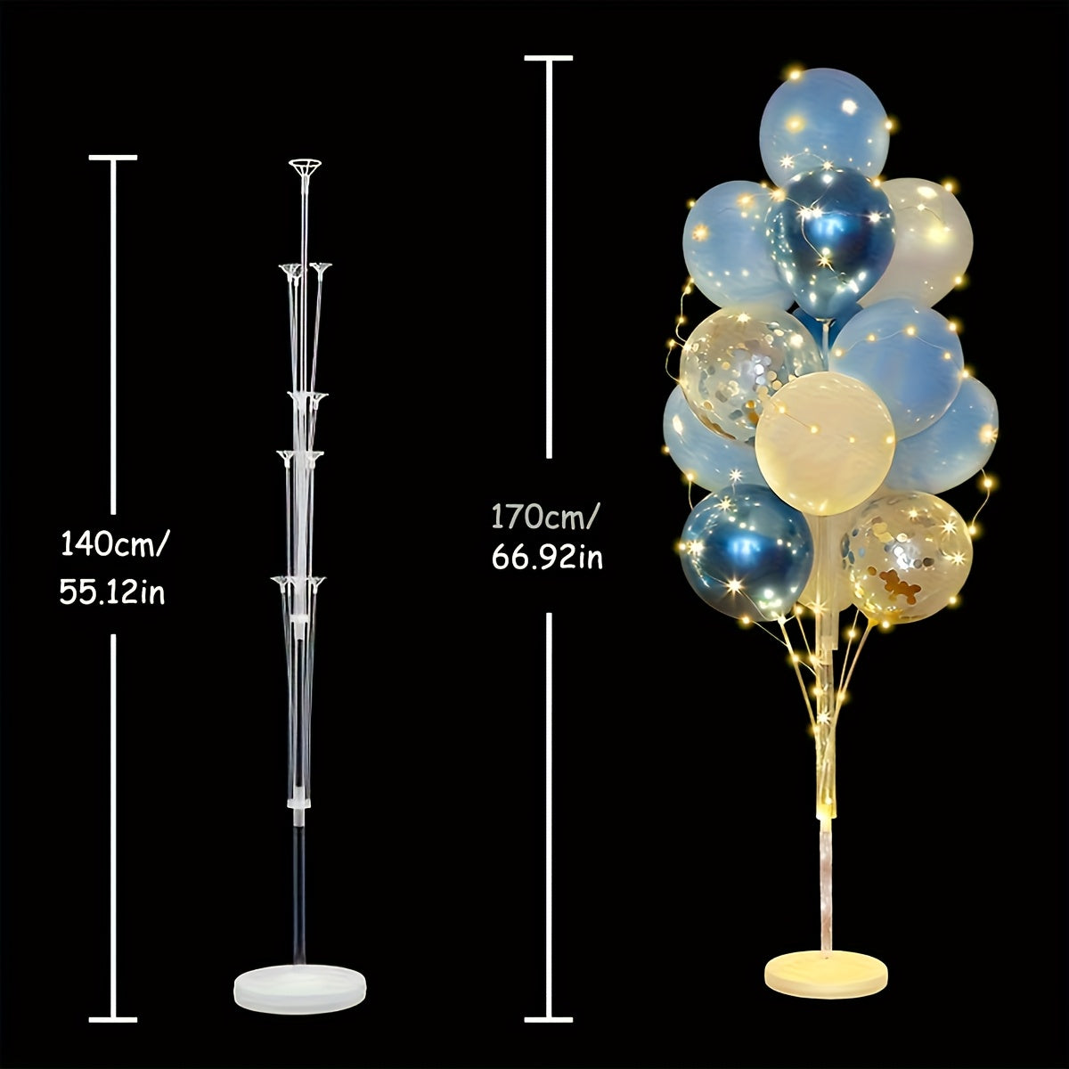 Balloon holder set with lights for floor, 2 sets of blue centerpiece balloon holders for weddings, birthday parties, take off parties