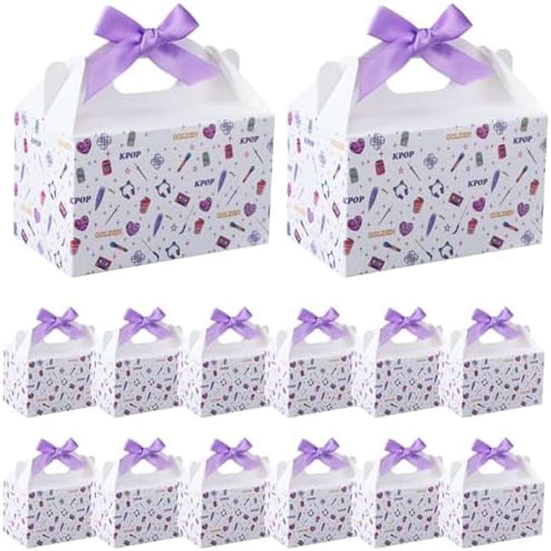 12 Pcs Kpop Theme Party Favor Gift Boxes With Ribbon Bow Handles Purple Birthday Decoration Bulk For Singer Parties