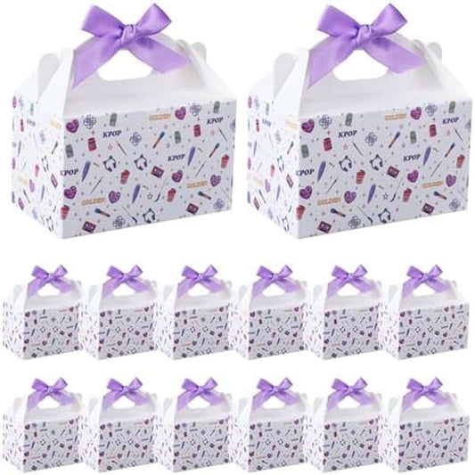 12 Pcs Kpop Theme Party Favor Gift Boxes With Ribbon Bow Handles Purple Birthday Decoration Bulk For Singer Parties