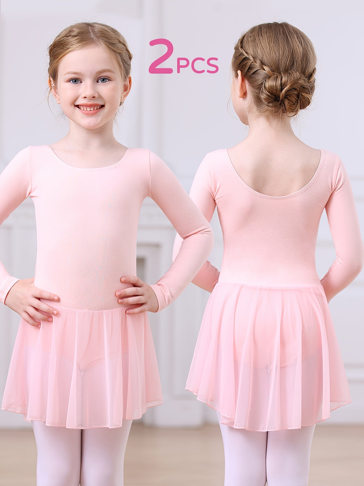 Christmas Girls 2pcs Long Sleeve Bodysuit & Tulle Skirt Set - Ballet Leotard Outfit