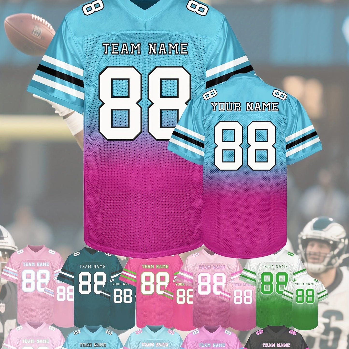 [Custom Rugby Jerseys] Custom Rugby Jerseys - Personalized Name, Number, Team - V-Neck Nylon Button Front - All-Season Comfort Fit - Custom Colors (Black/Pink/Teal/Green/) - for Men, Teams, Sports, Training, Parties, Casual W