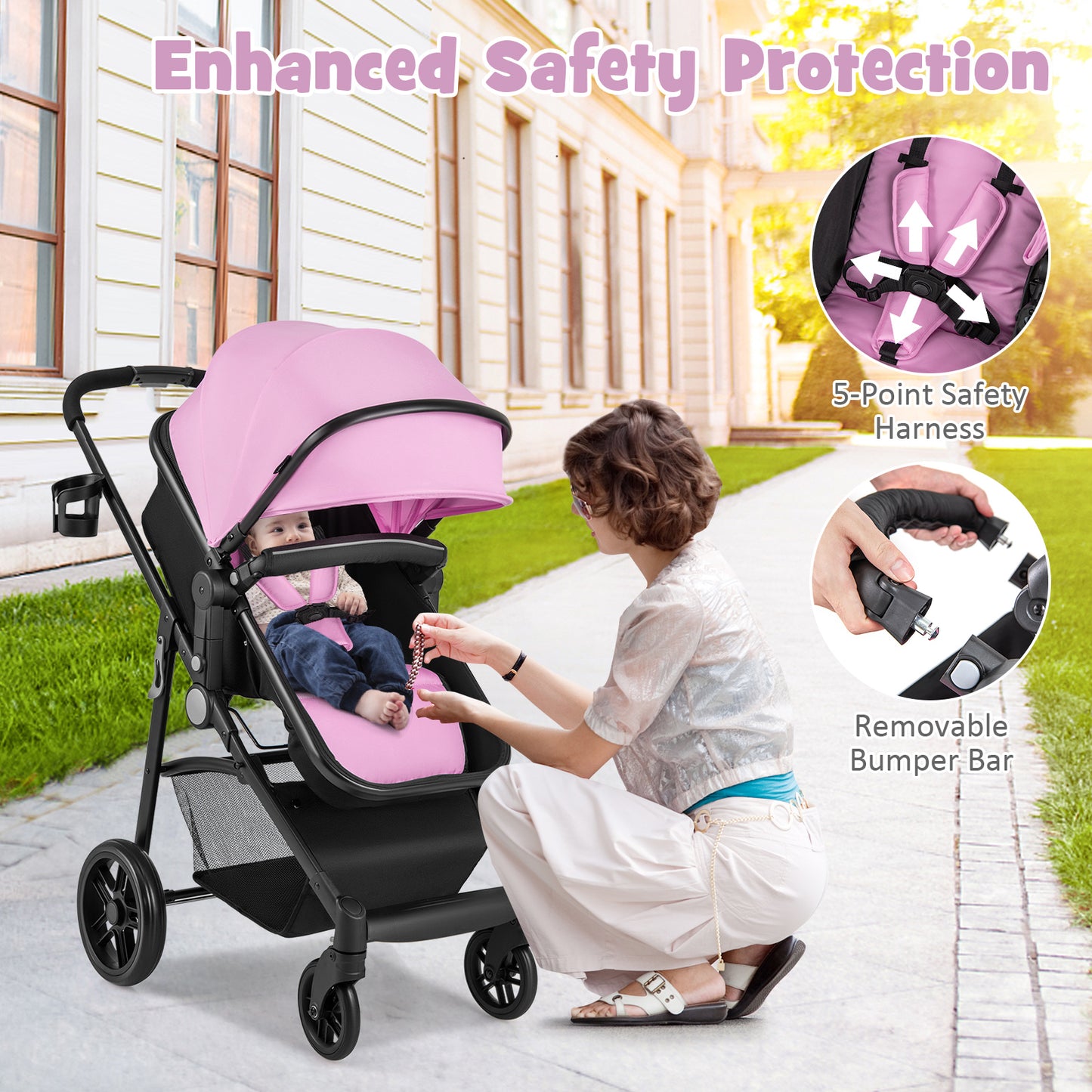 LIFEZEAL 2-in-1 Convertible Baby Stroller Lightweight Foldable