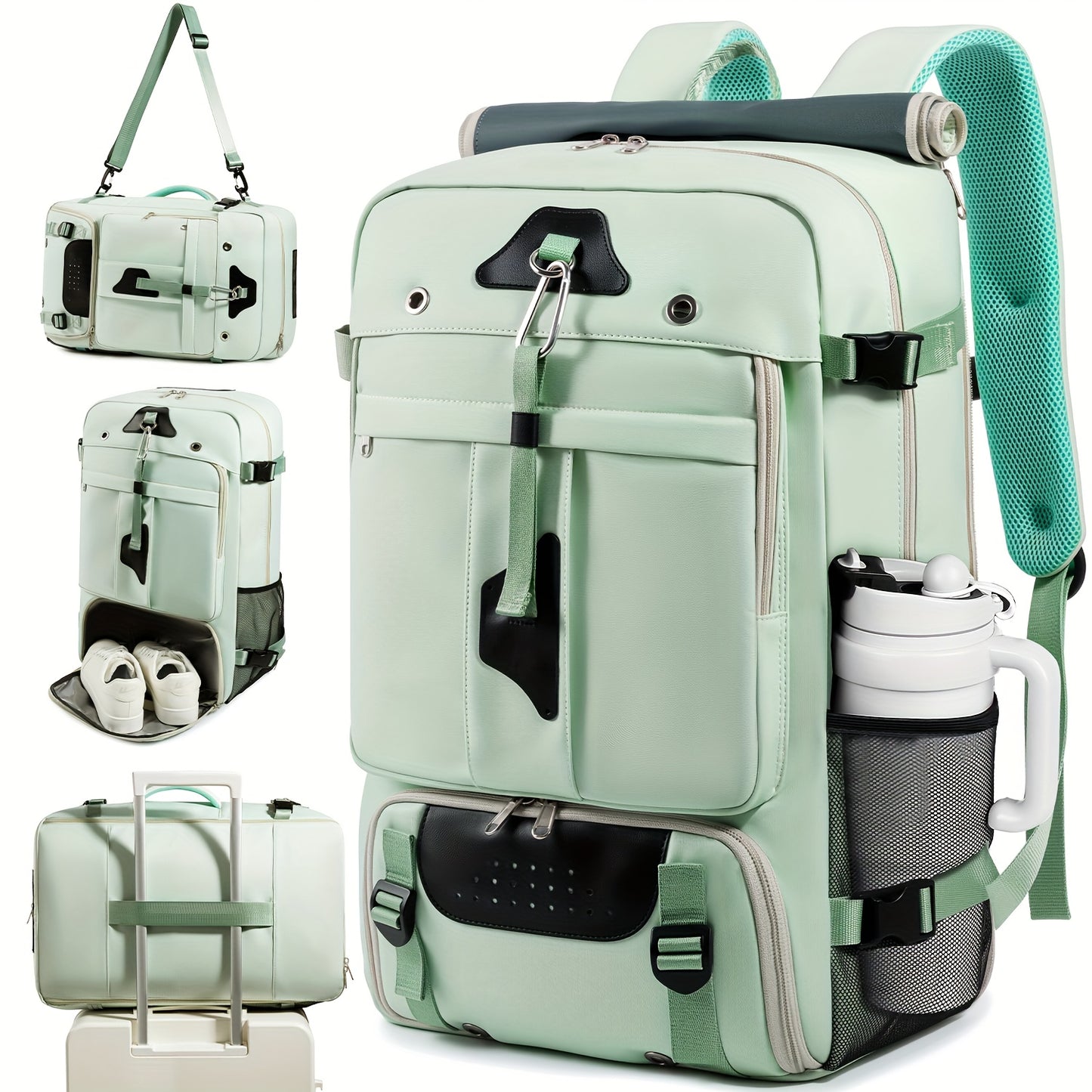 Men's & Women's Large Capacity 17.3" Laptop Backpack - Heavy-Duty Travel Duffel Bag with Shoe Compartment, Convertible Carry-On, Unisex Laptop Suitcase Replacement, Machine Washable (Black) for Business,, Airplane Use - Multi