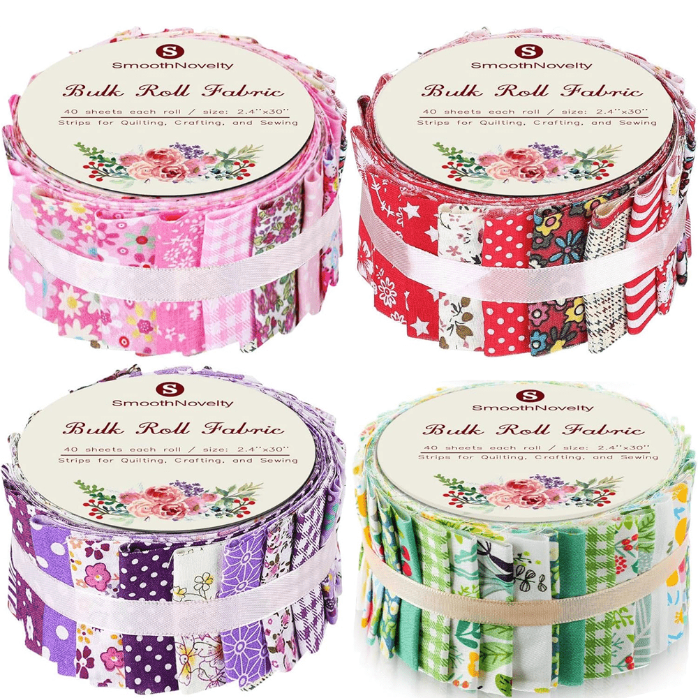 Cotton Fabric Strips Kit 160 Pcs 4 Rolls For Quilting Crafting Sewing