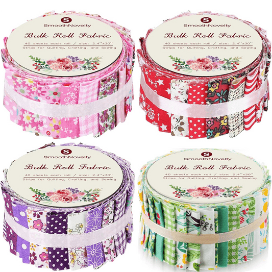 Cotton Fabric Strips Kit 160 Pcs 4 Rolls For Quilting Crafting Sewing