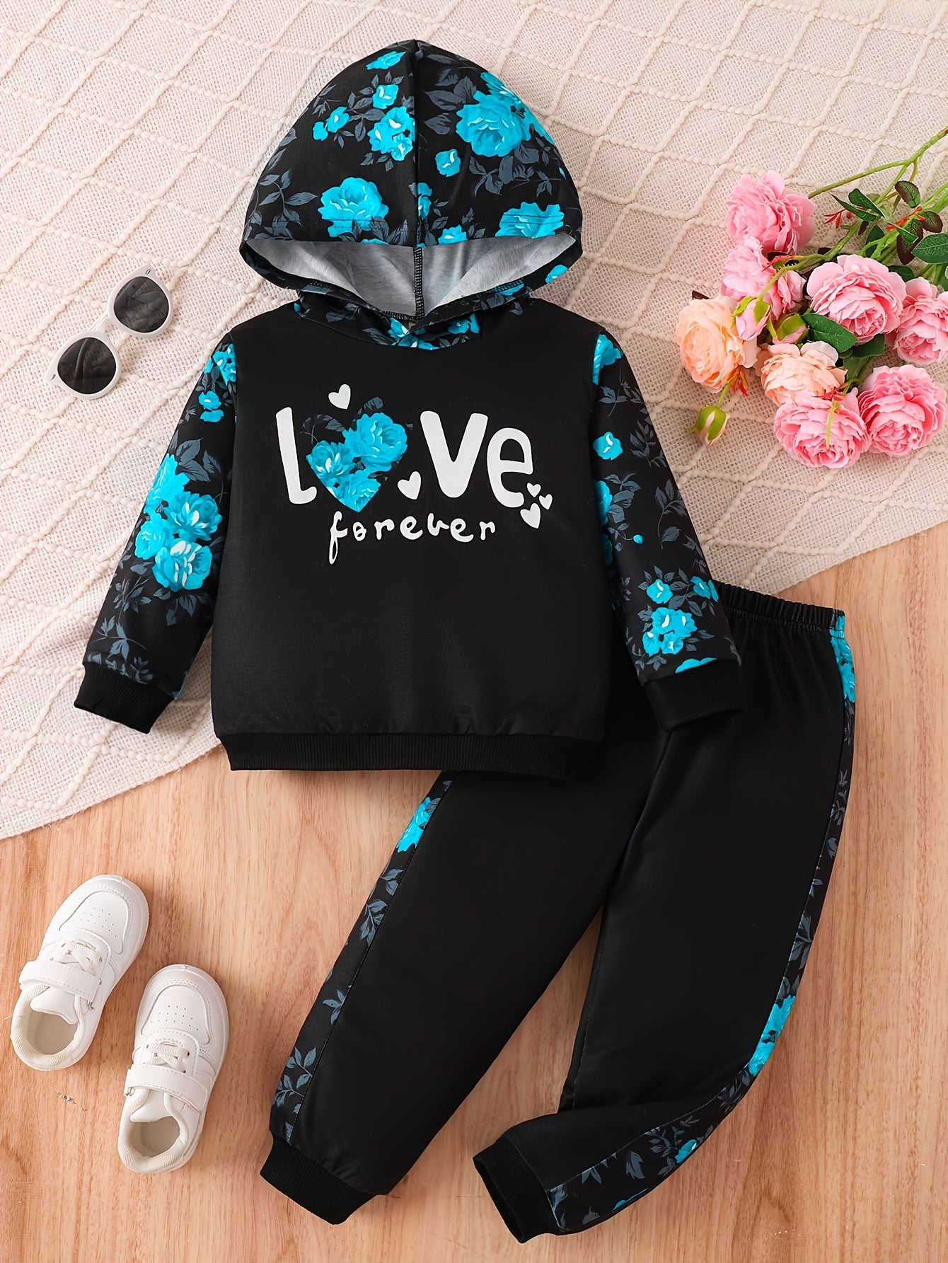 Kids' Autumn Sweatshirt Set, Newborn Long-Sleeve Two-Piece Outfit for Girls with Printed Hoodie + Casual Pants
