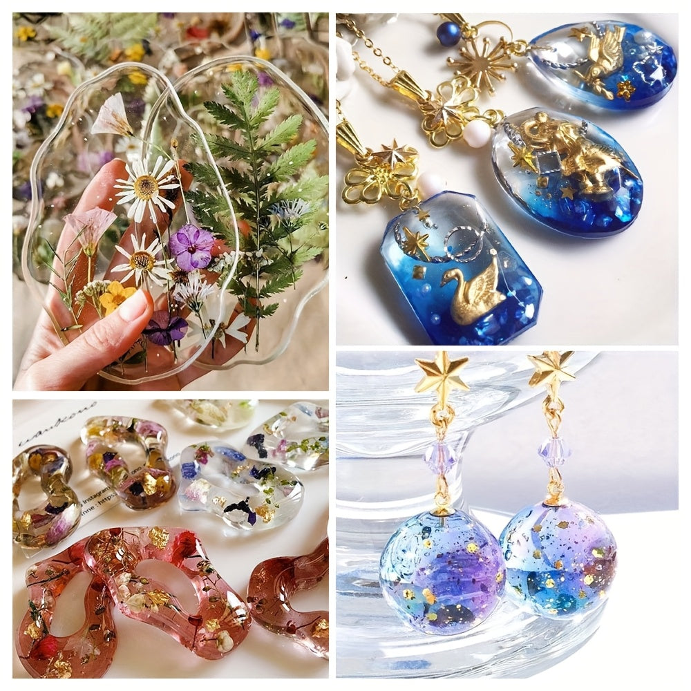 Clear Resin 240g with 2-Sided Light Molds - Curable Self- Resin Starter Kit for DIY Jewelry Making, Earring & Pendants - Compatible for Hobbyists & Beginners (No Additional Molds Needed)