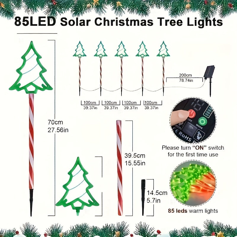 18 Pack Solar Cane Lights, Acrylic Christmas Tree Lights, 192 LED Light Beads, Outdoor Christmas Scenery, Yard, Garden Holiday Decoration Lights, Multi-Mode Lighting, Christmas Decoration Enthusiasts, Holiday Shoppers