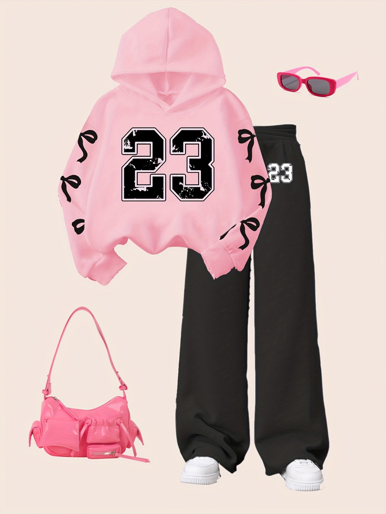 Toddler Girl Love Bear Print Hoodie Set, Autumn/ Winter, for Outdoor