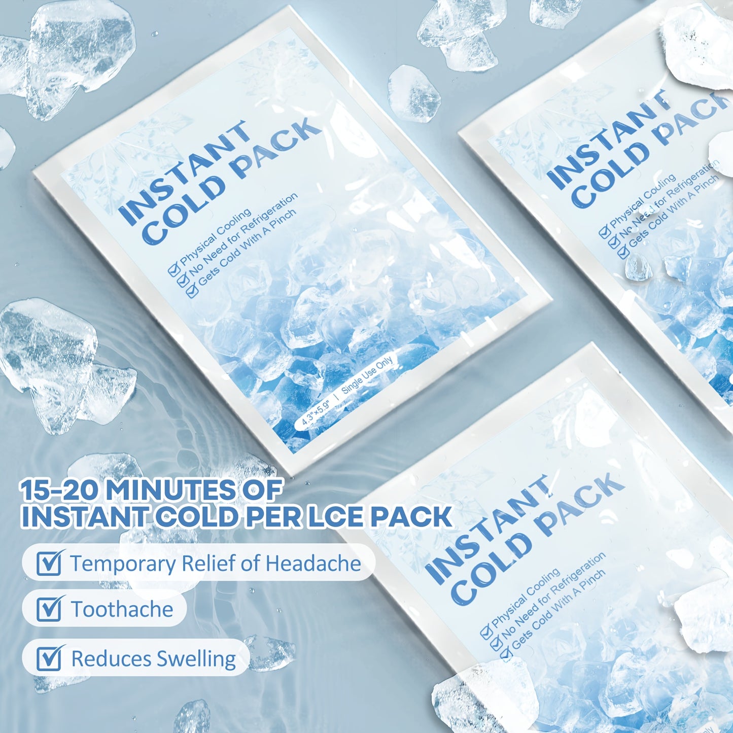 Disposable Cold Ice Packs - No Freezer Needed Instant Cold, PU Gel Cold Compress for Sports Injuries, Sprains, Post- Recovery | Portable First Aid Ice Pack Suitable for Athletes, Use, Care