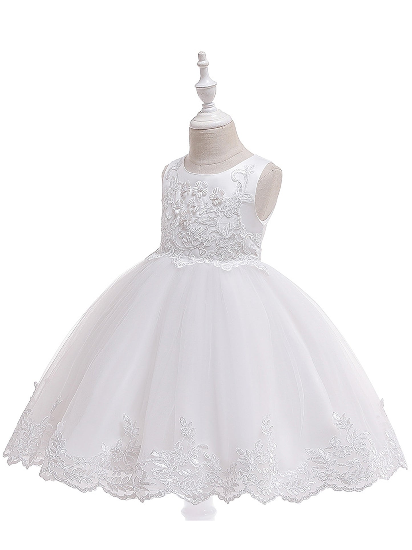 [Princess Dress for Girls] Elegant Girls' Sleeveless Princess Dress with Floral Lace Embroidery & Tulle Skirt | Sweetheart Neckline, Fitted Bodice, Ruffled Hem, Perfect for Weddings, Parties & Special Occasions, Wedding Guest