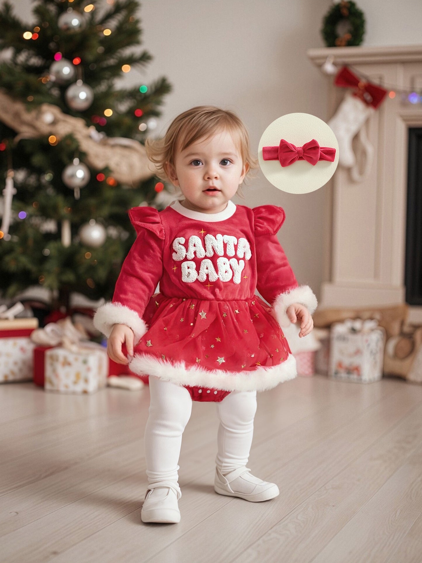 Troopville Newborn My First Christmas Romper Dress Headband