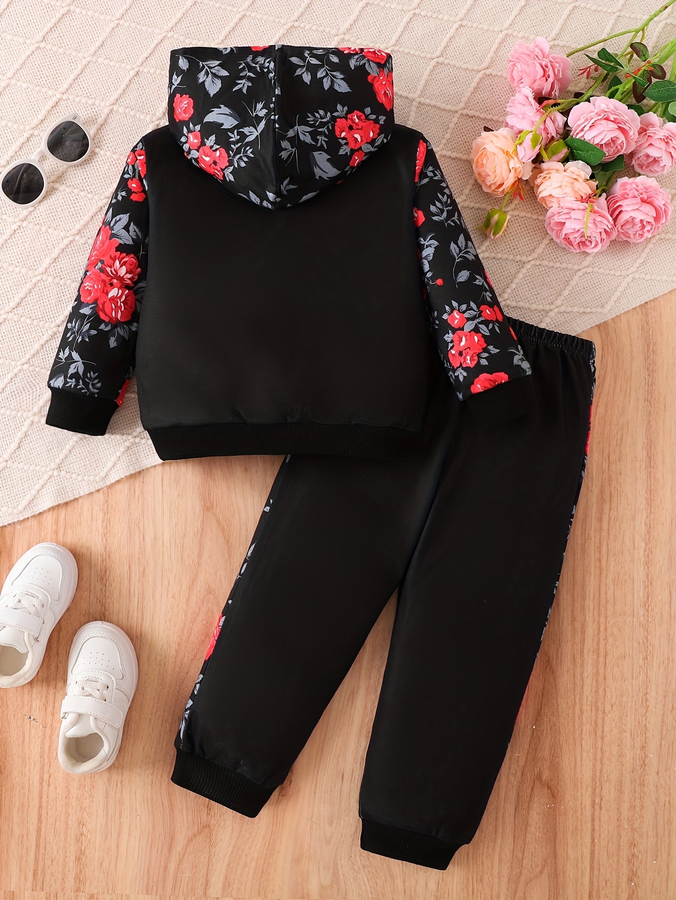 Kids' Autumn Sweatshirt Set, Newborn Long-Sleeve Two-Piece Outfit for Girls with Printed Hoodie + Casual Pants