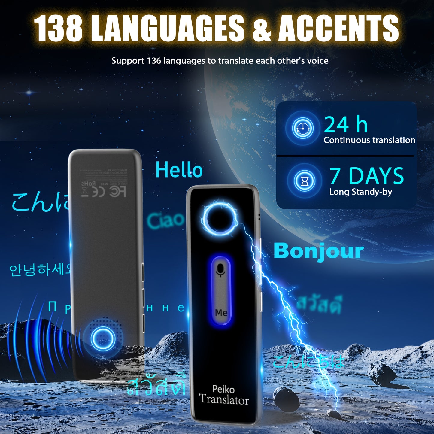 Portable Language Translator Device, Two-Way Instant Translator, APP Online Voice Translation, 136 Languages Supported, High Accuracy Translator Device for Travel Business Learning