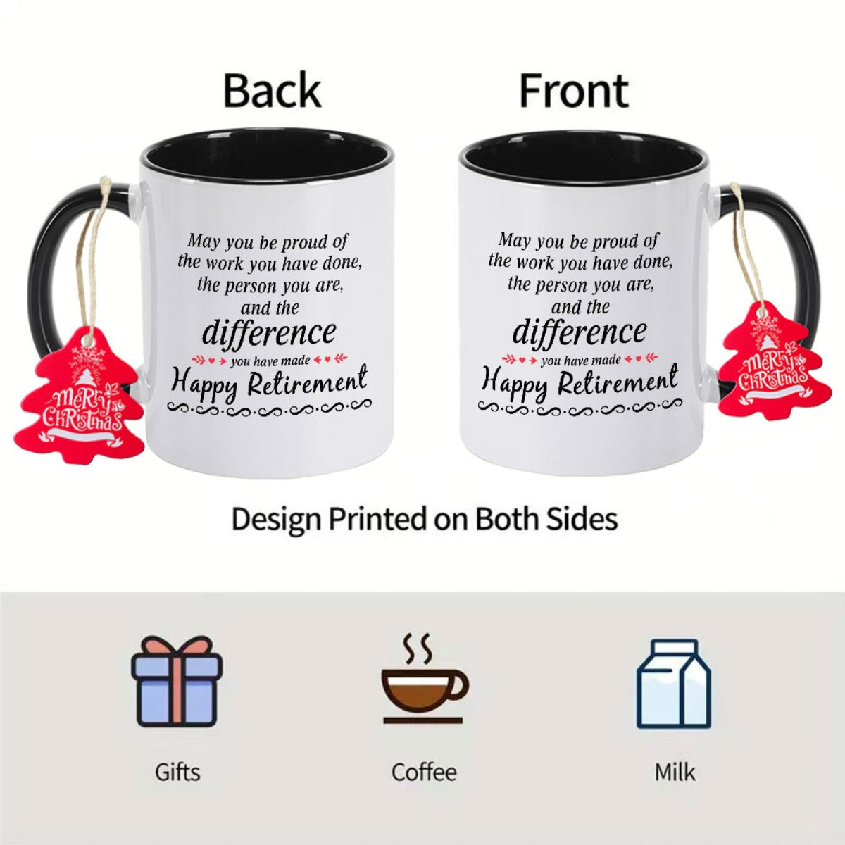 Retirement Ceramic Coffee Mug with "Happy Retirement" Message - Durable, Non-Slip, Hand Wash Only, Ideal for Grandma, Christmas, Thanksgiving, Halloween, Holiday Gift|Playful Design|Metallic Construction, or Birthday Gift, Re