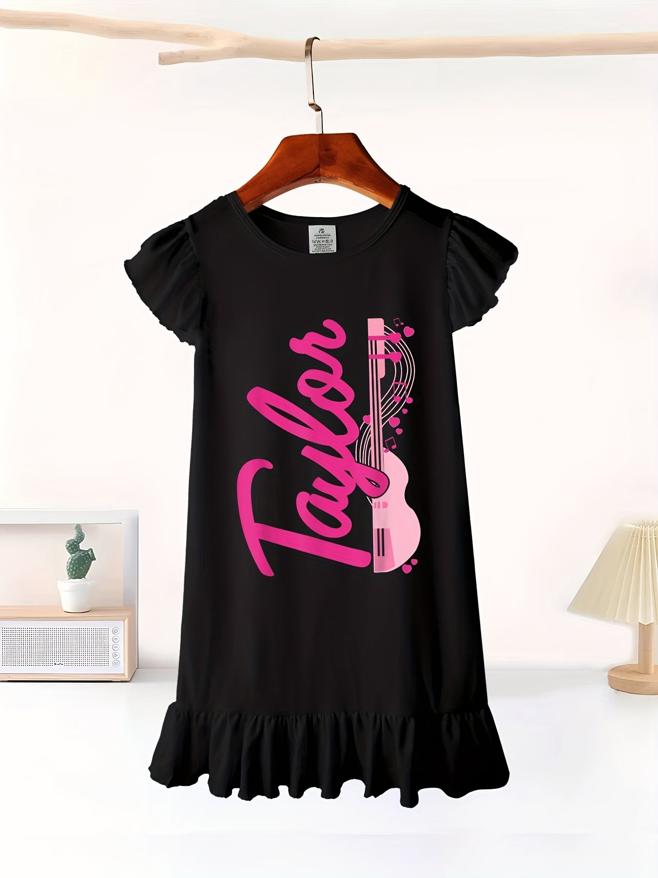 Retro Taylor First Name Personalized Groovy 80'S Dress With Flutter Sleeves - Sleeveless Dress For Girl Kid