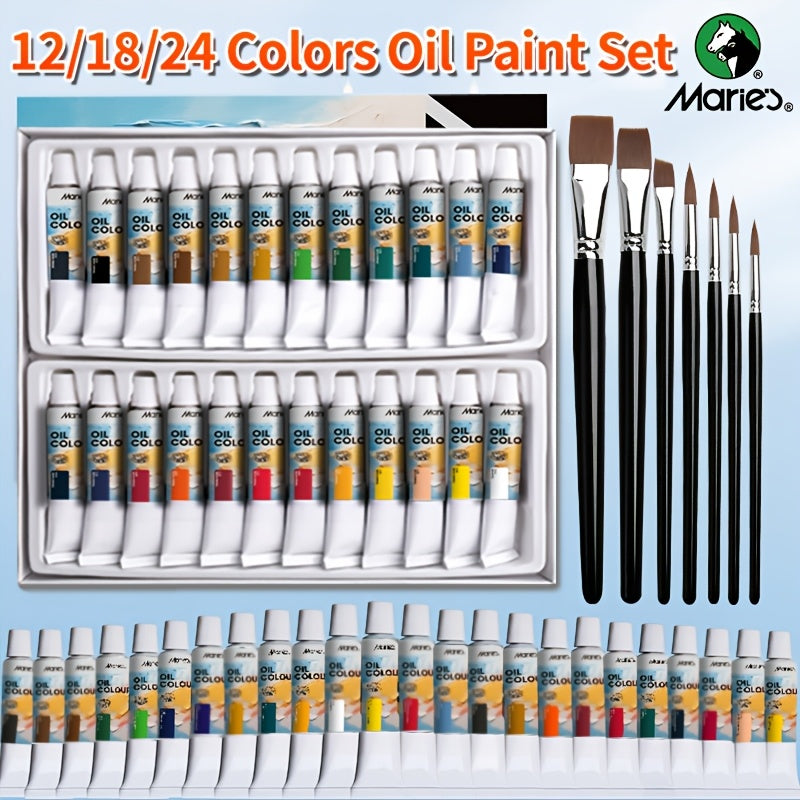 Maries Oil Paint Set With 24 18 12 Color Tubes And Brushes