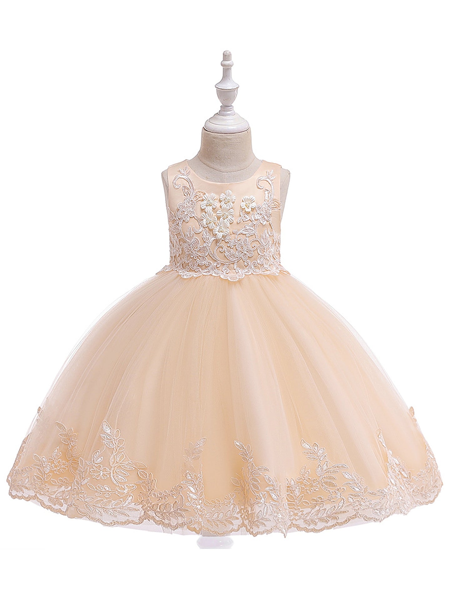 [Princess Dress for Girls] Elegant Girls' Sleeveless Princess Dress with Floral Lace Embroidery & Tulle Skirt | Sweetheart Neckline, Fitted Bodice, Ruffled Hem, Perfect for Weddings, Parties & Special Occasions, Wedding Guest