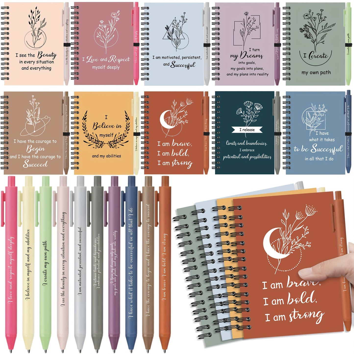 40 Sets/ 80pcs Inspirational Spiral Notebooks Thank You Bamboo Ballpoint Pens Bulk Motivational Journals Employee Appreciation Gifts Encouragement Gifts For Teacher Coworker Nurse