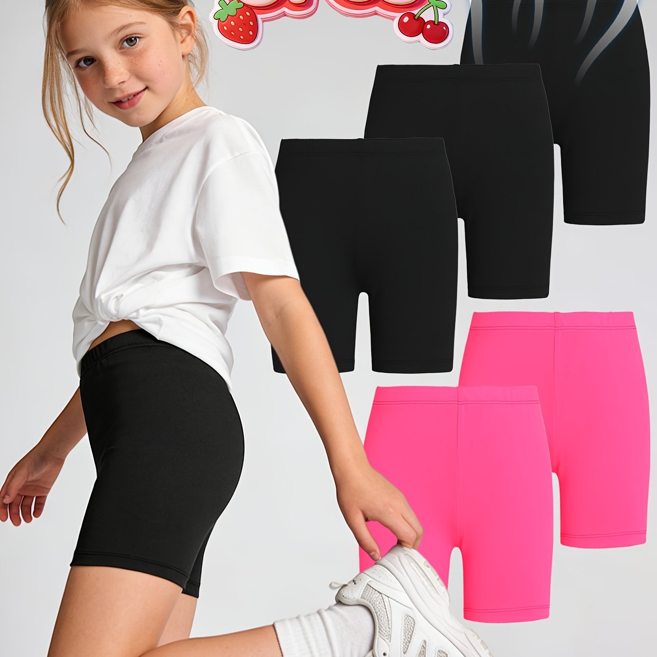 Girls Sports Shorts Lightweight Breathable Ice Fiber Fabric With Elastic Waist