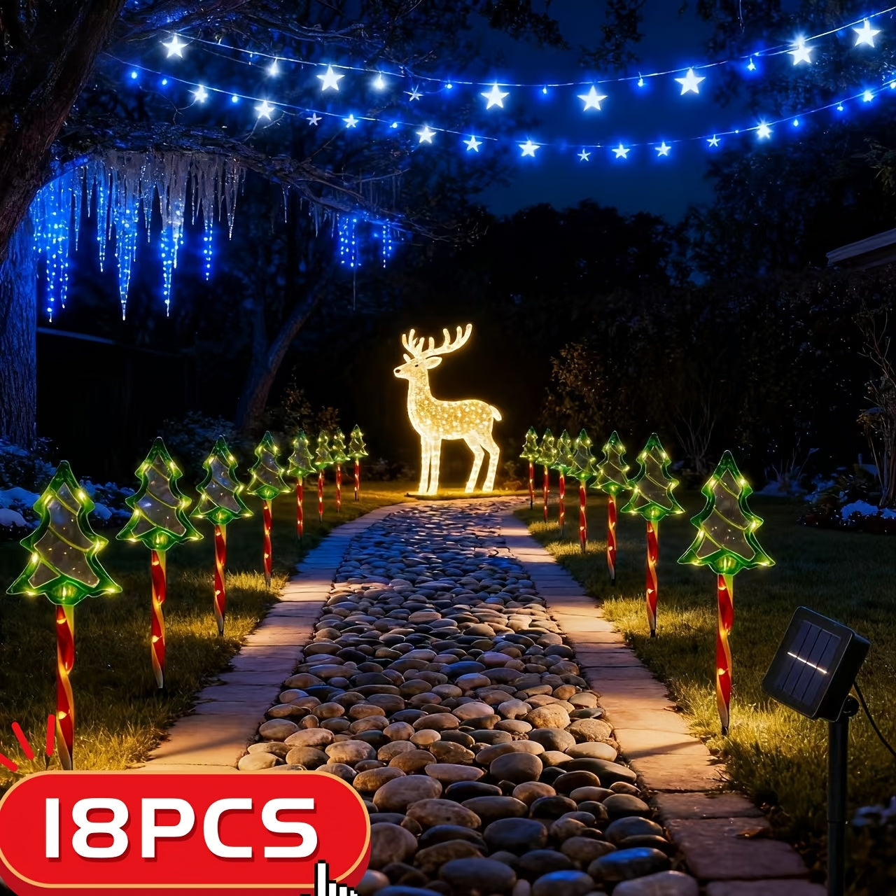 18 Pack Solar Cane Lights, Acrylic Christmas Tree Lights, 192 LED Light Beads, Outdoor Christmas Scenery, Yard, Garden Holiday Decoration Lights, Multi-Mode Lighting, Christmas Decoration Enthusiasts, Holiday Shoppers