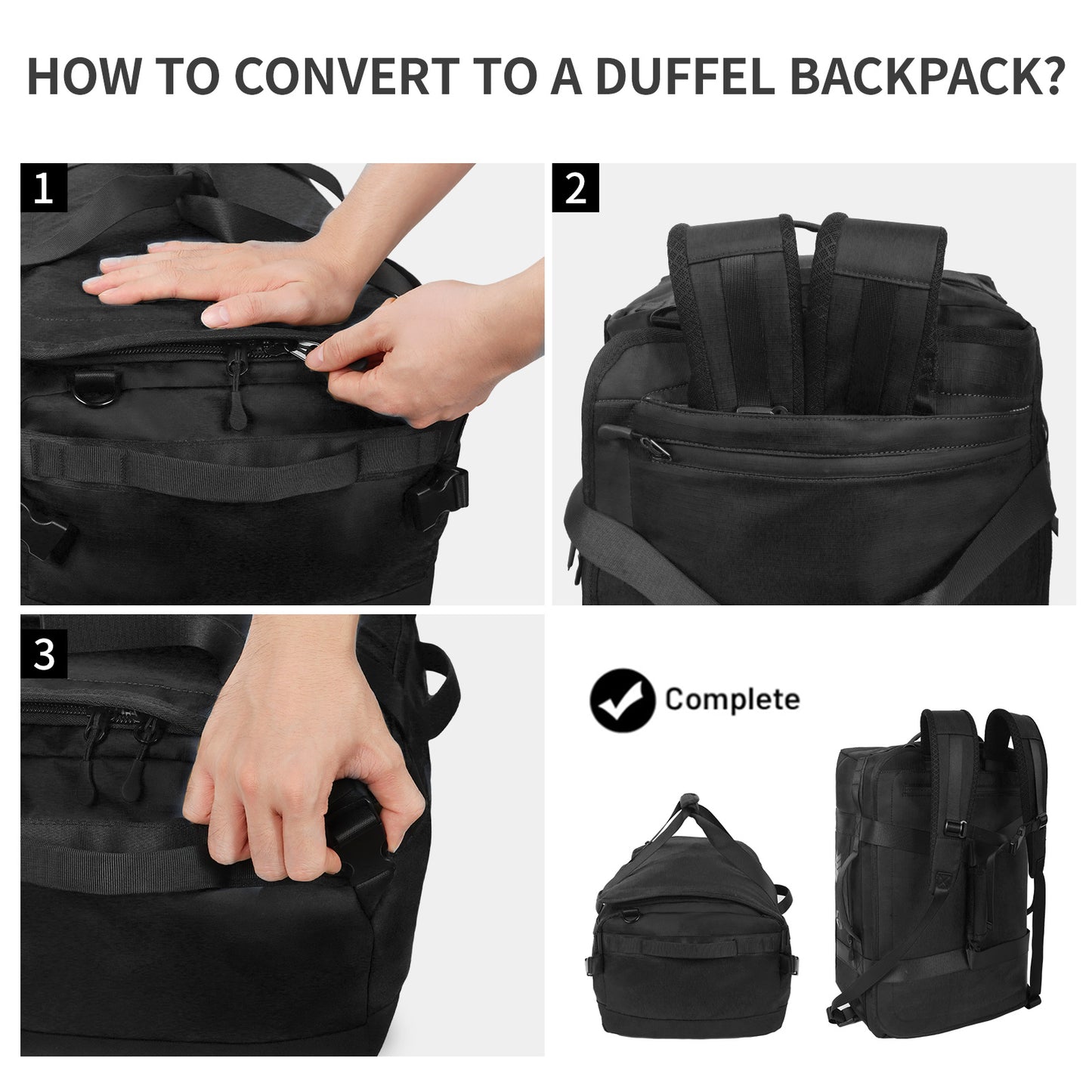 40L Travel Backpack 3-in-1 Convertible Duffle Bag with Shoulder Strap, Heavy-Duty Durable Polyeste Waterproof Bag for Men & Women, Business, Weekend, Camping, Overnight Backpack