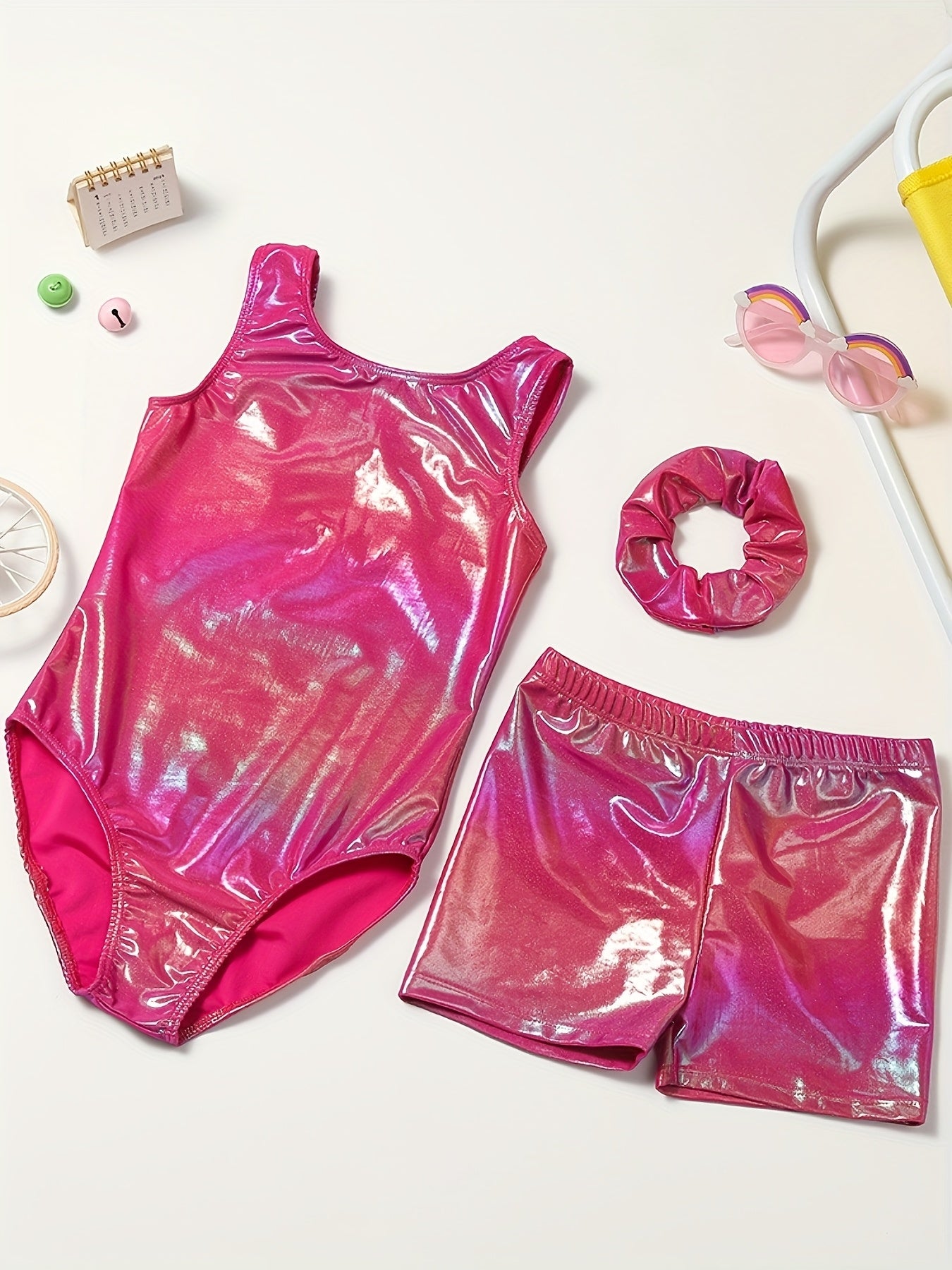 Girls Gymnastics Bodysuit Set With Shorts And Headwear Outdoor