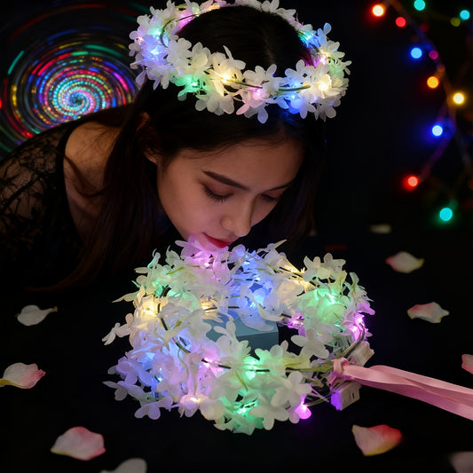 LED Illuminated Wreath with Soft Glow Lights - Shining Plastic Lavender Wreath Suitable for Christmas, Weddings, Birthdays, Bohemian Decor & Photobooth Props, Lightweight Portable for - Decoration, Christmas Decor