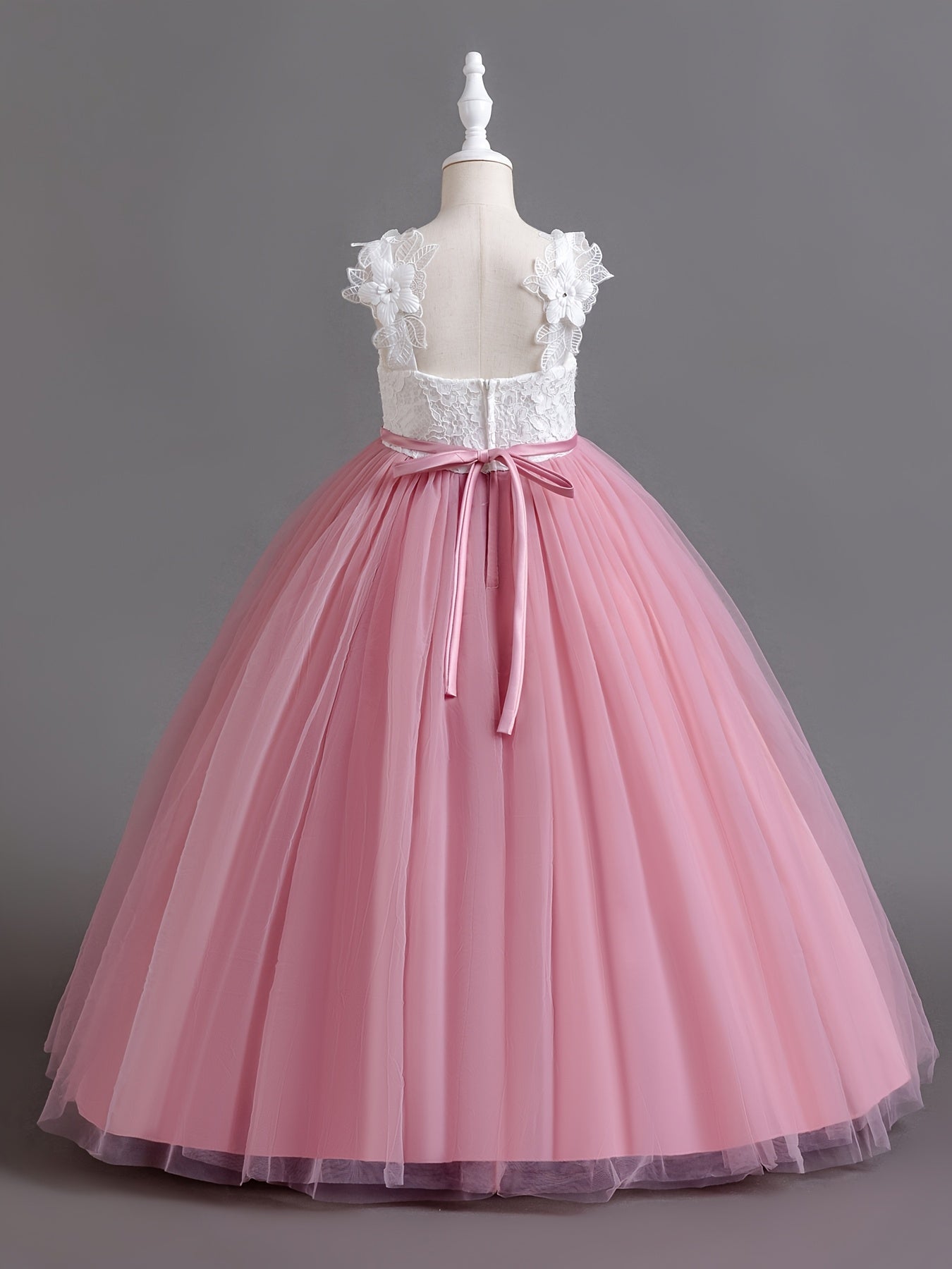Girls Princess Style Jacquard Ball Gown With 3D Floral Embellishments