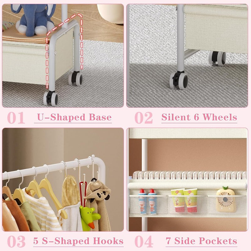 Two-in-One Diaper Caddy and Clothes Organizer Rolling Cart
