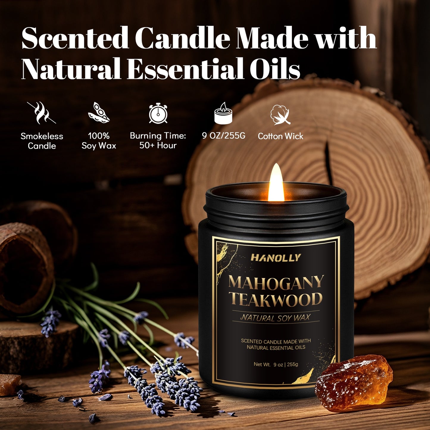 Mahogany Twakwood Candle | Masculine Candles For Men, Gifts For Men - Soy Candle For Home Scented - Scented Candles For Home, Gifts Long Lasting Burn Time - 9oz Black Jar, Christmas And Other Holiday Gifts, Gift For Men- Loca