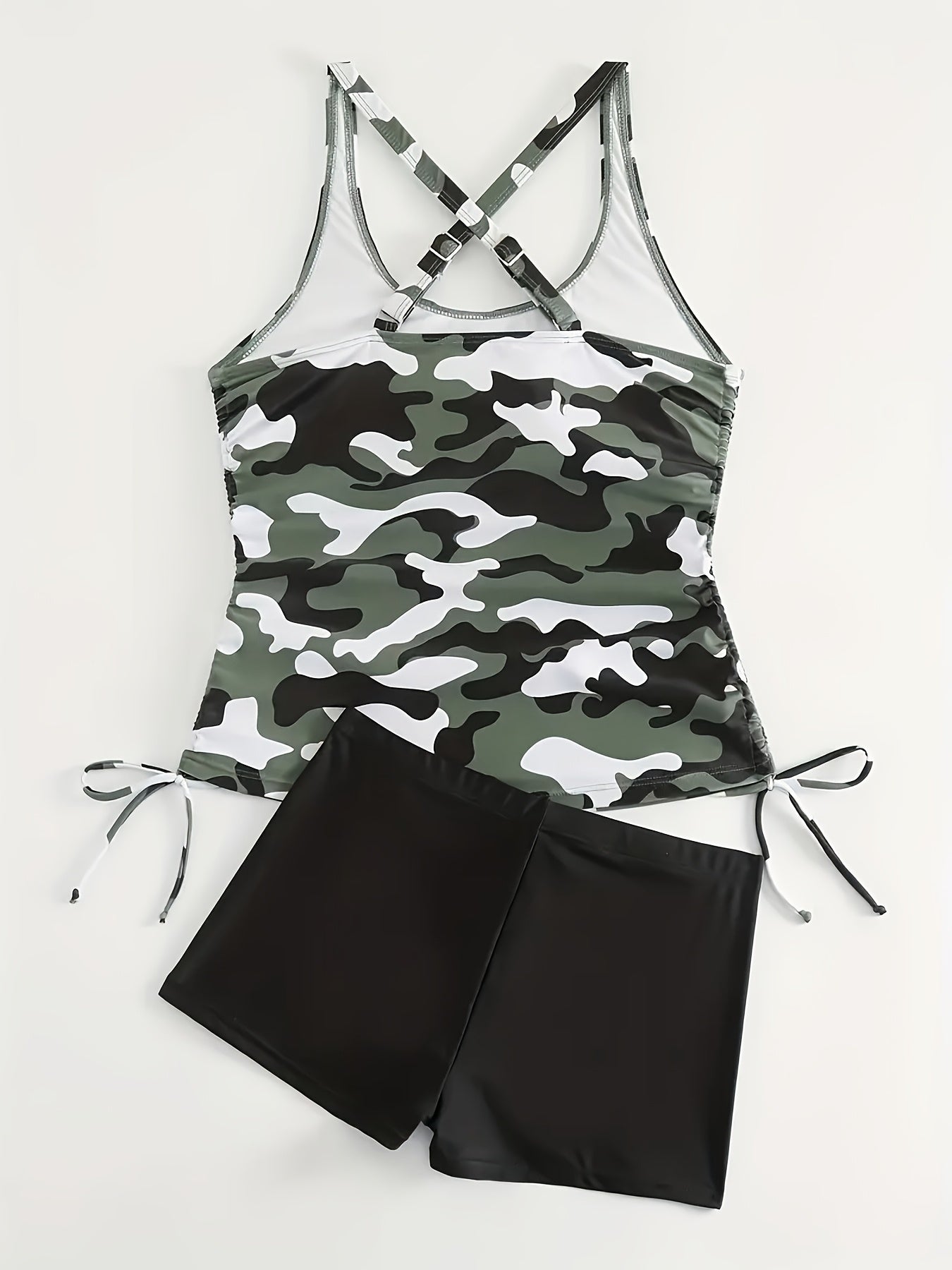Popular New European And American Swimsuit Women'S Tankini Two-piece Set Conservative Split Slimming Camisole Camouflage Swimsuit Women