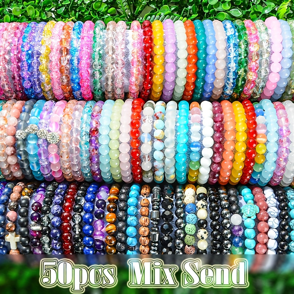 Bohemian Glass Beaded Bracelet 50pcs Set for Men and Women