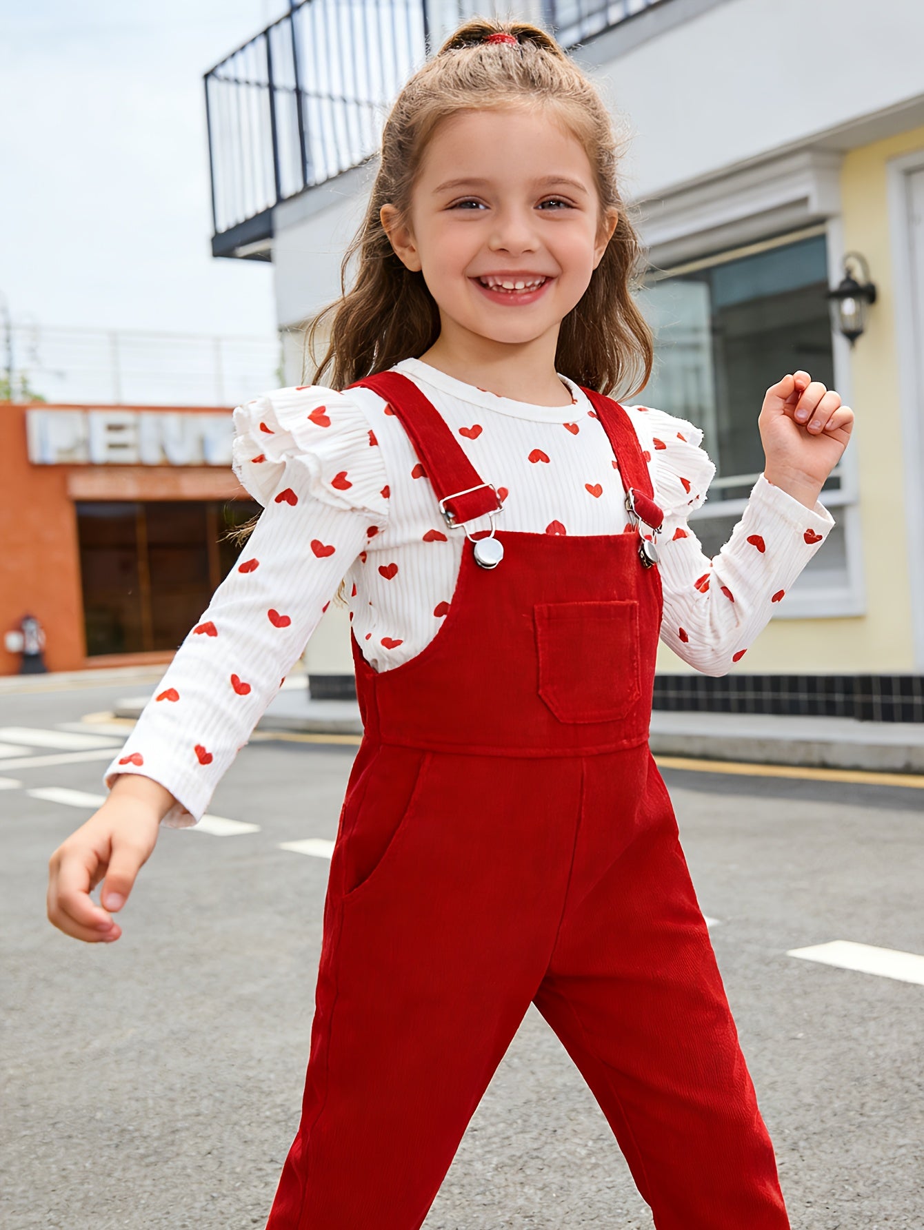Sweet Style Heart Print Two Piece Girls Valentine Day Outfit