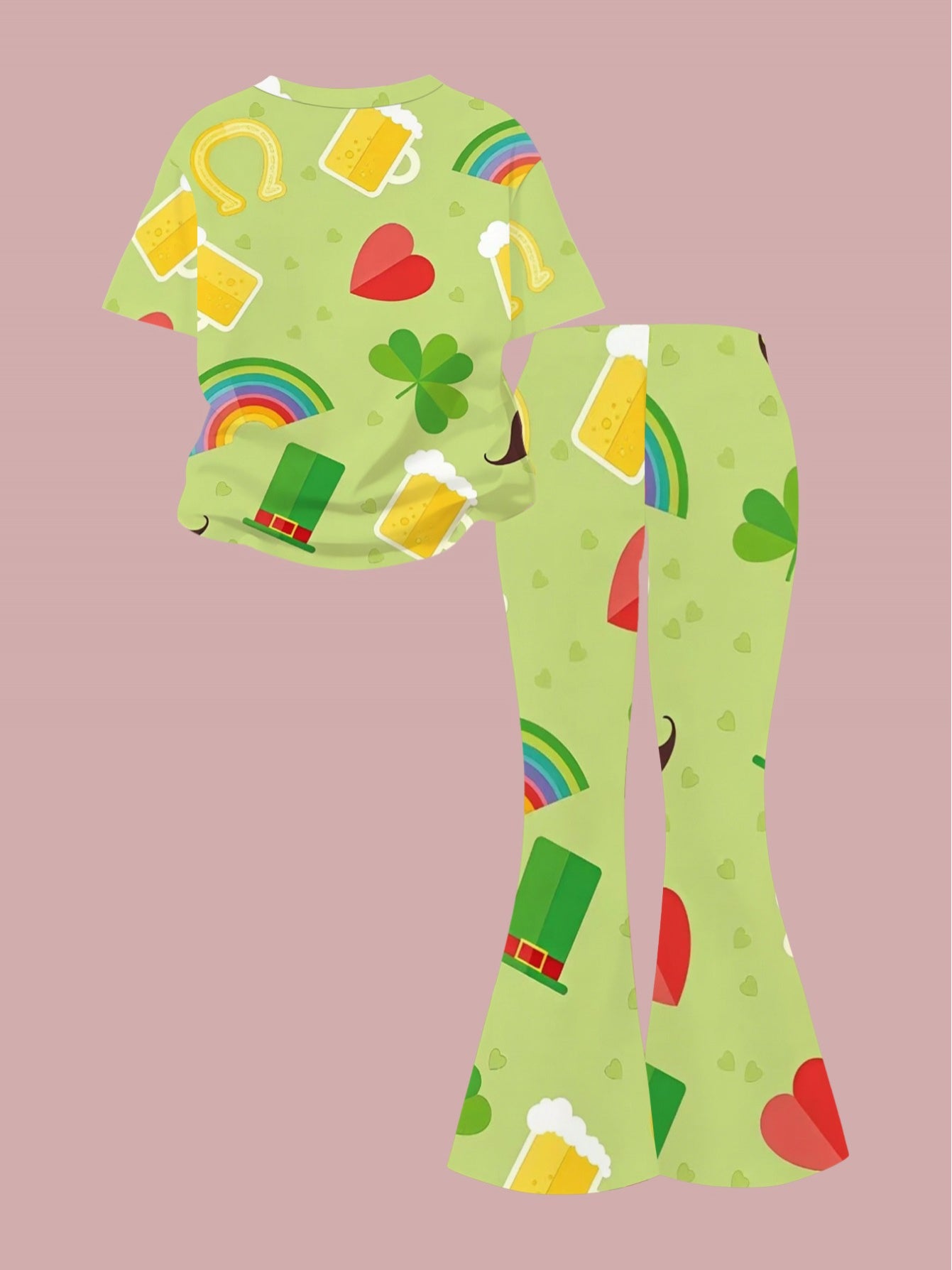 Girls St Patrick Day Clover Hat 2pc Outfit Set Festive