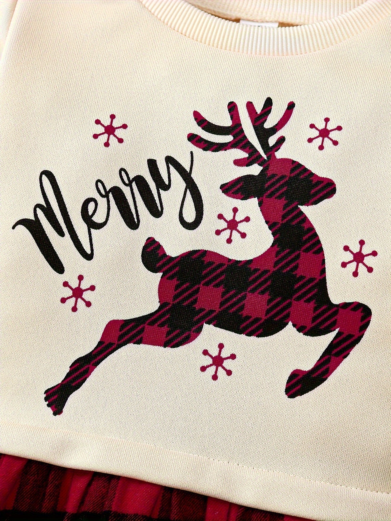 Baby Girl Christmas Dress With Reindeer And Plaid Skirt