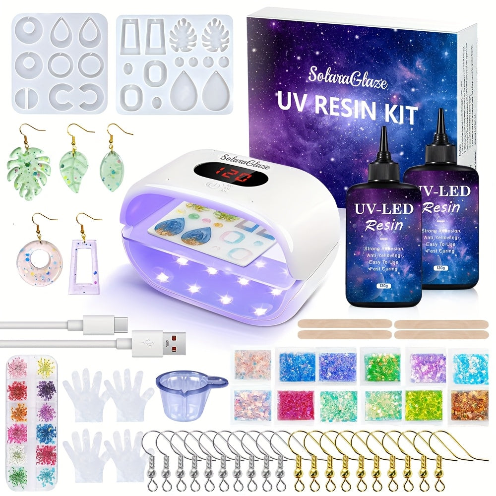Clear Resin 240g with 2-Sided Light Molds - Curable Self- Resin Starter Kit for DIY Jewelry Making, Earring & Pendants - Compatible for Hobbyists & Beginners (No Additional Molds Needed)