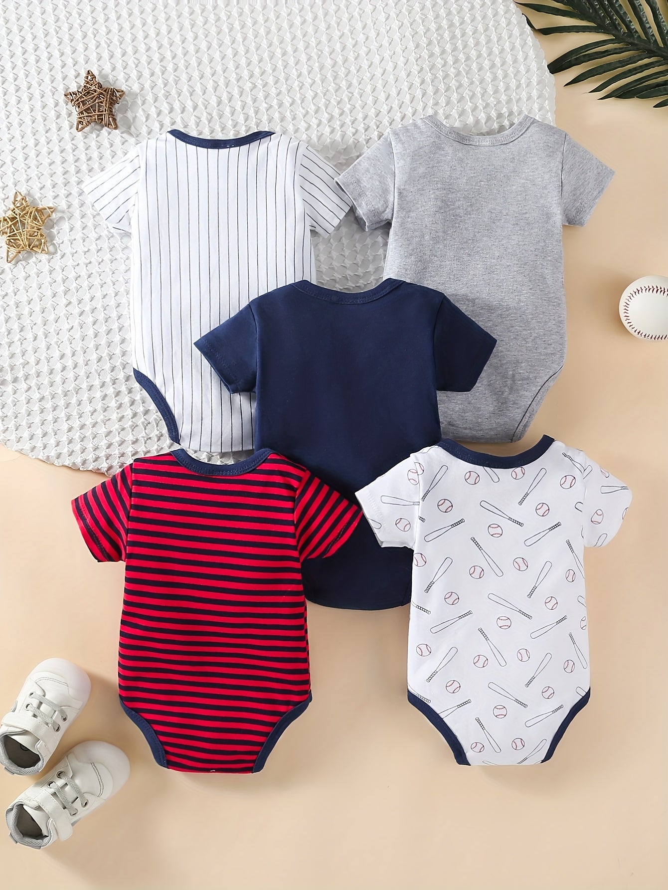 PAYIFANG Baby Boys Baseball Theme Rompers Five Piece Set