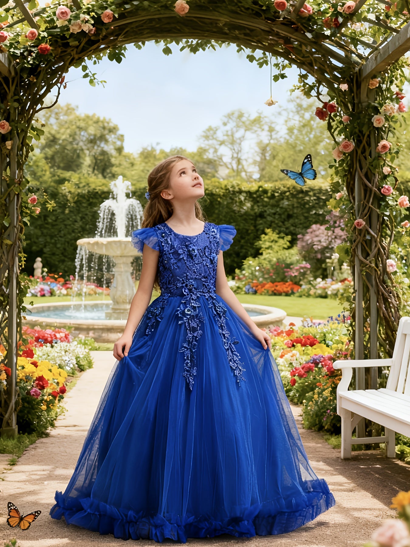2025 New Arrival Girls Princess Style Tulle Gown With 3D Floral Bodice And Large Ballgown Skirt For Weddings And Parties