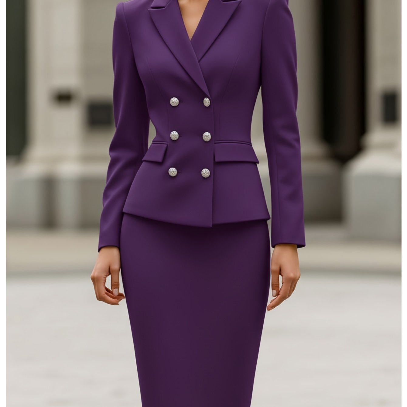 Women's Double-Breasted Blazer + Pencil Skirt Two-Piece Set | Suitable for Office Commuting, Formal Occasions, Creating a Polished Slim-Fitting and High-End Outfit