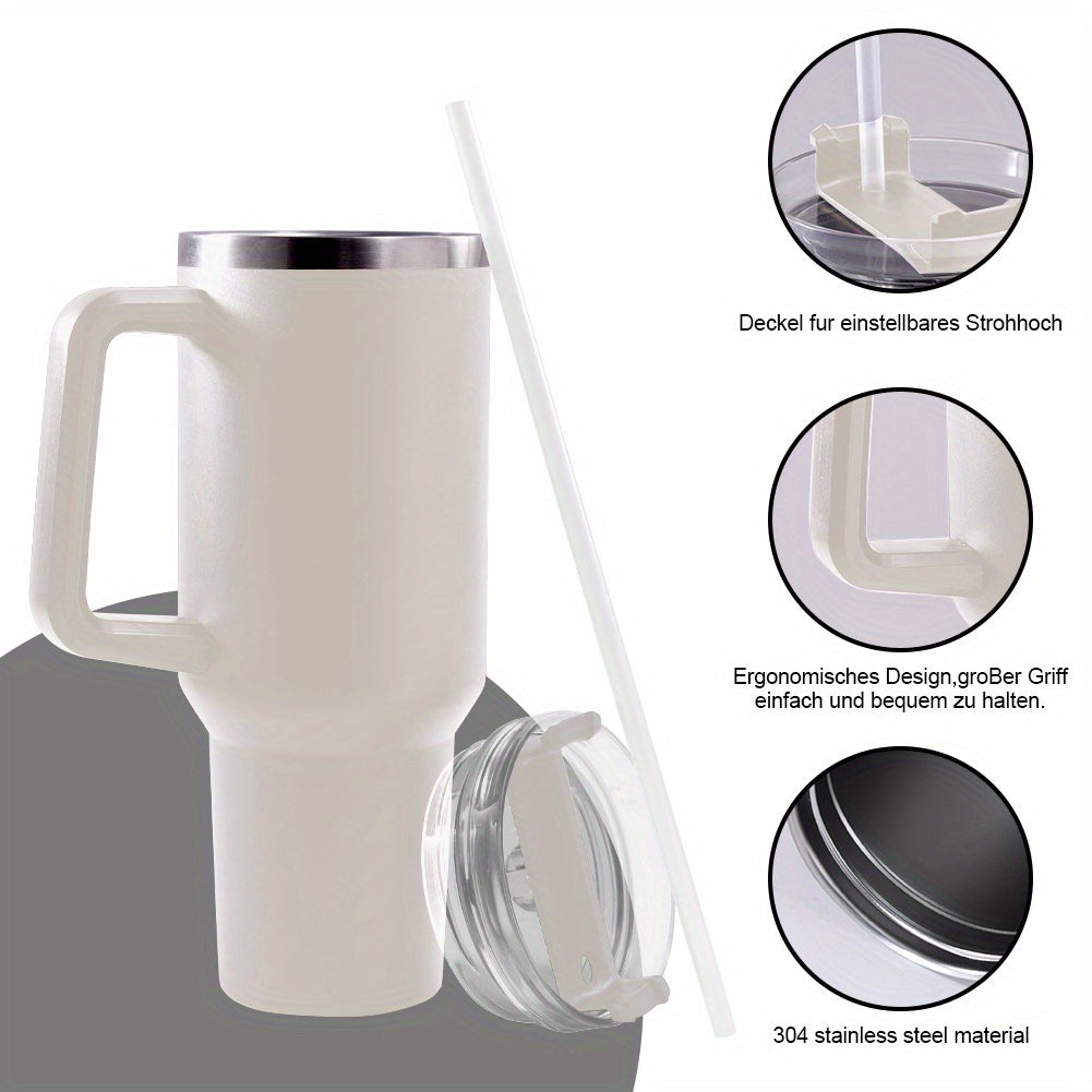 [Personalized Thermos Cup] 40oz Customized Name Thermos Cup | Double Wall Stainless Steel Handle Insulated Coffee Cup, Large Capacity with Lid And Straw, Personalized Gift with First Letter Flower Design, Travel And Office Cu