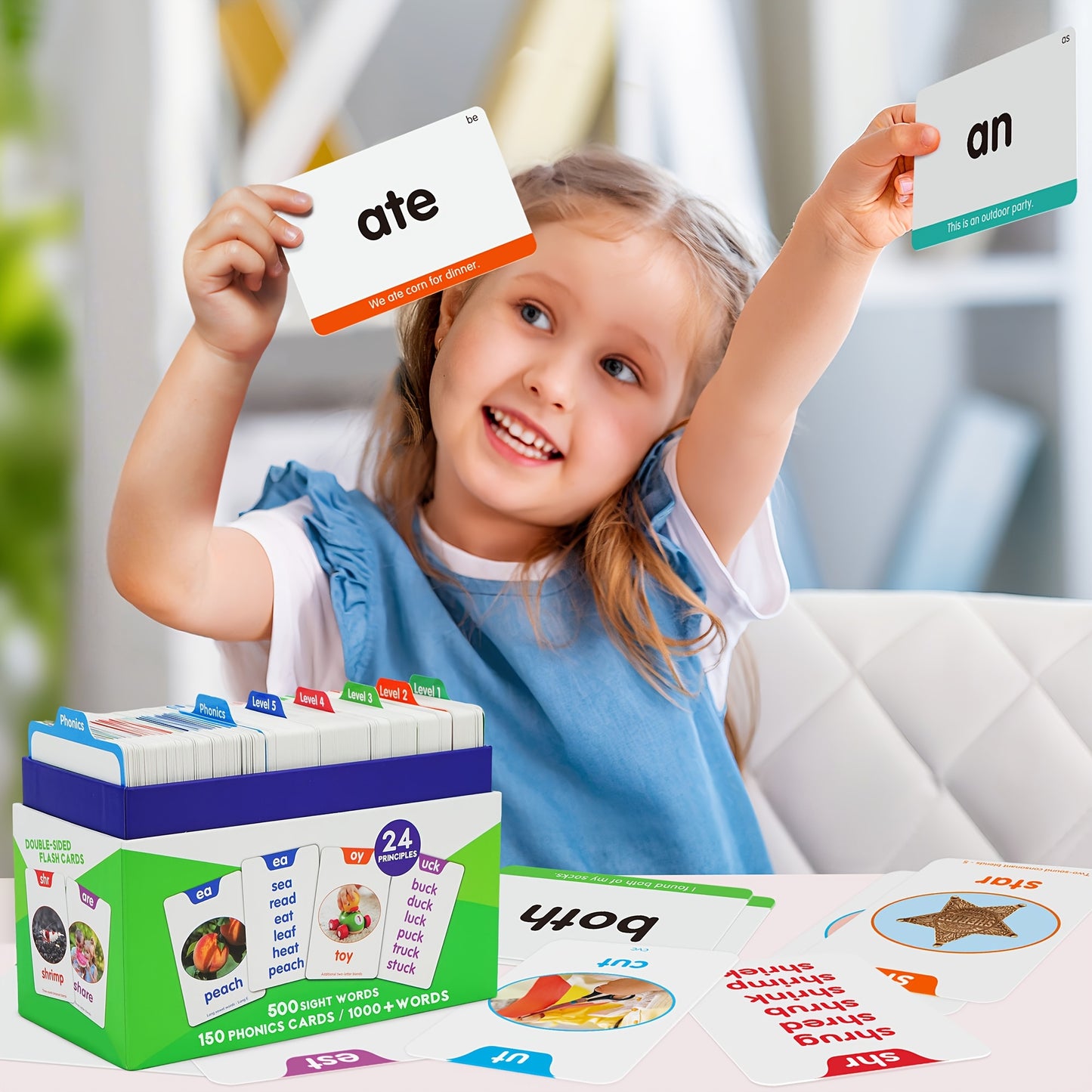 BenBen 500 Sight Words & 150 Phonics Flash Cards/1000+ Words, Learn to Read CVC, Blends, Long Vowel Words Sounds, Dolch & Fry High Frequency Sight Words for Pre - Primer Kindergarten 1st 2nd 3rd Grade Kids Ages 3-9, 24 Phonic