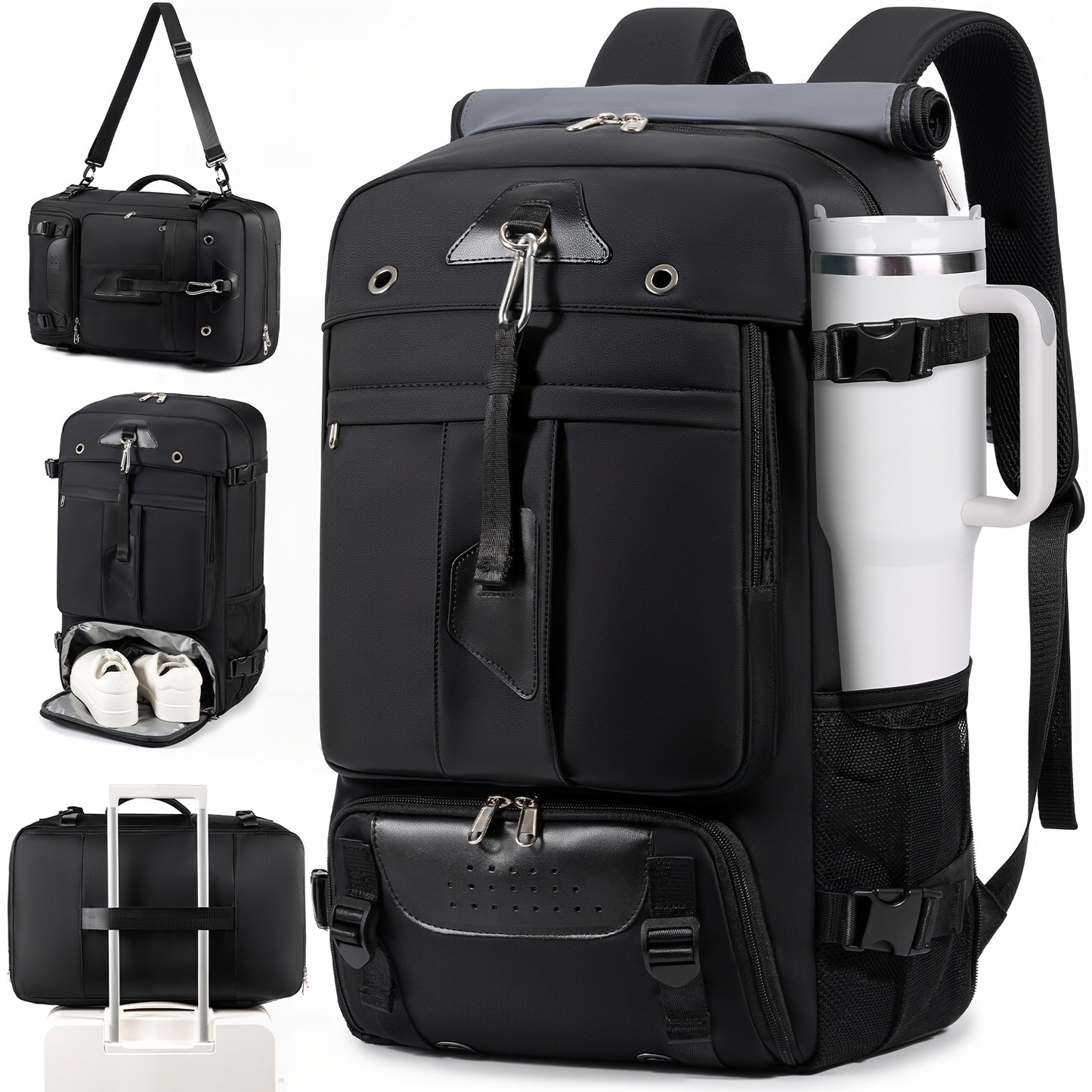 Men's & Women's Large Capacity 17.3" Laptop Backpack - Heavy-Duty Travel Duffel Bag with Shoe Compartment, Convertible Carry-On, Unisex Laptop Suitcase Replacement, Machine Washable (Black) for Business,, Airplane Use - Multi