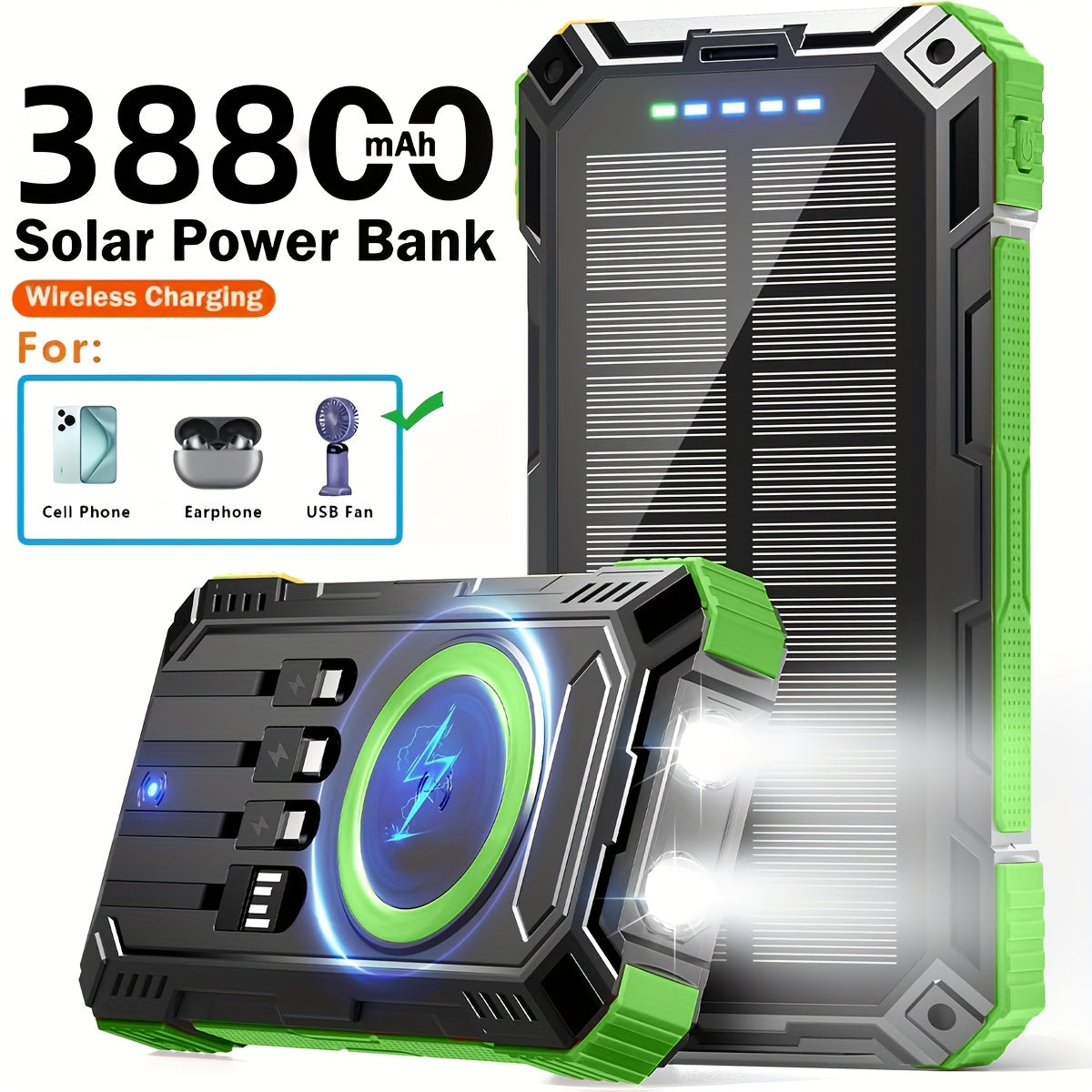 38800mAh USB Portable Solar Charger With LED Flashlight Compass Hiking Buckle Ideal Travel Camping Power Bank